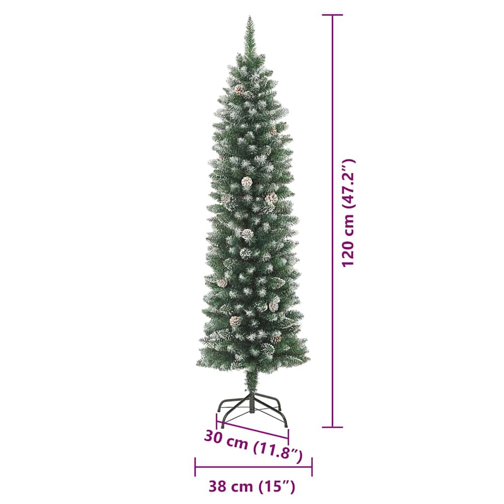 Konstgjort Smalt Julträd med 150 LED-lampor Grön och Vit 120 Cm