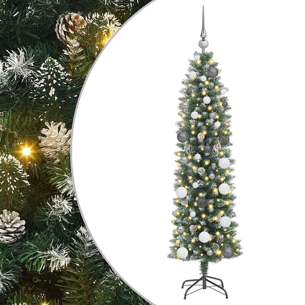 Konstgjort Smalt Julträd med 150 LED-lampor Grön och Vit 120 Cm