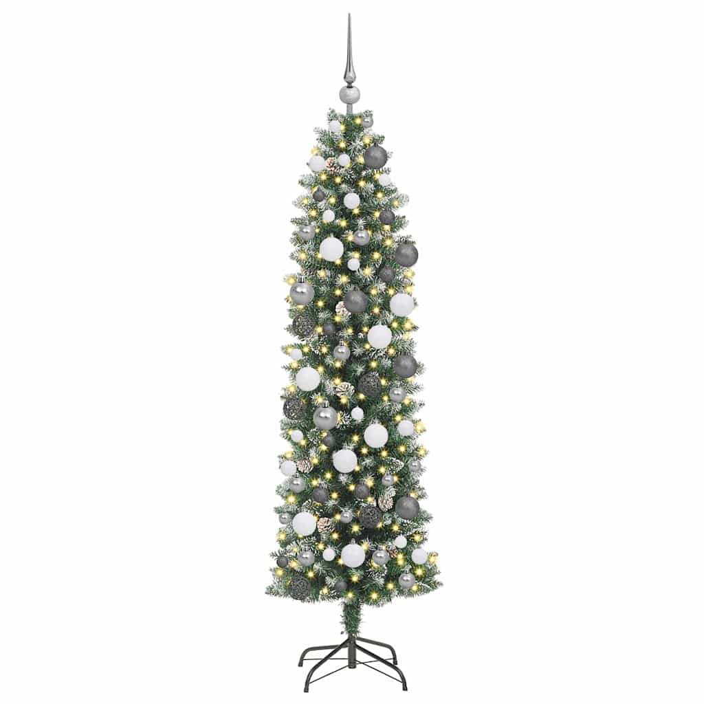 Konstgjort Smalt Julträd med 300 LED-lampor Grön och Vit 180 Cm