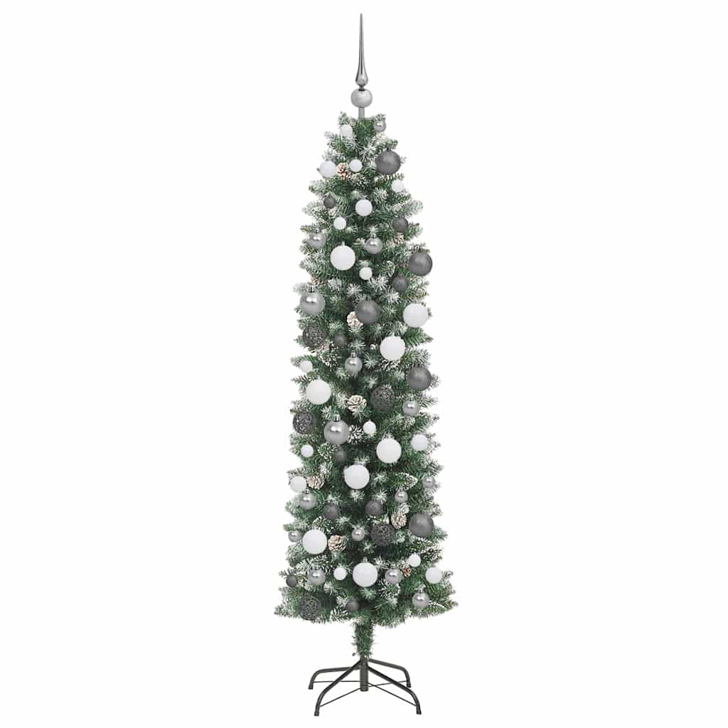 Konstgjort Smalt Julträd med 300 LED-lampor Grön och Vit 180 Cm