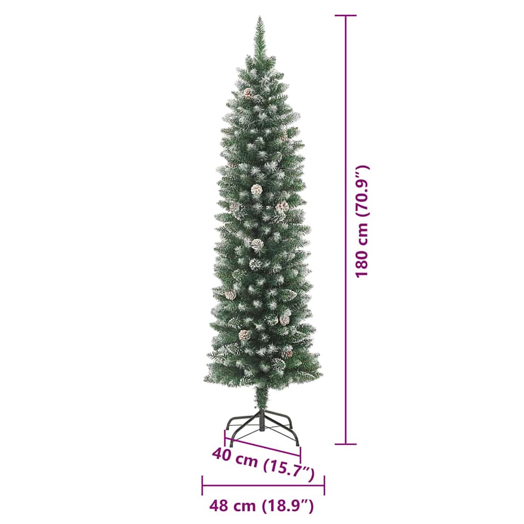Konstgjort Smalt Julträd med 300 LED-lampor Grön och Vit 180 Cm