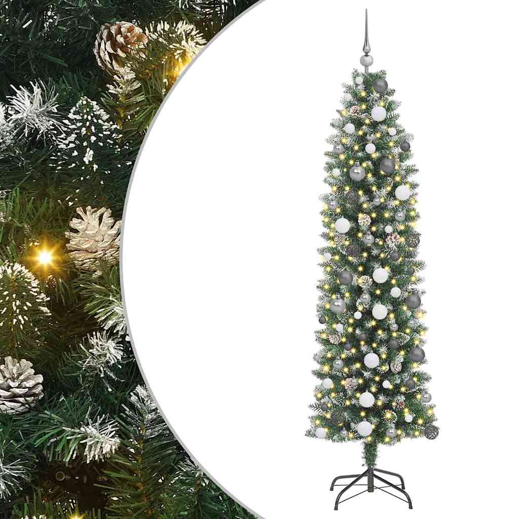 Konstgjort Smalt Julträd med 300 LED-lampor Grön och Vit 180 Cm