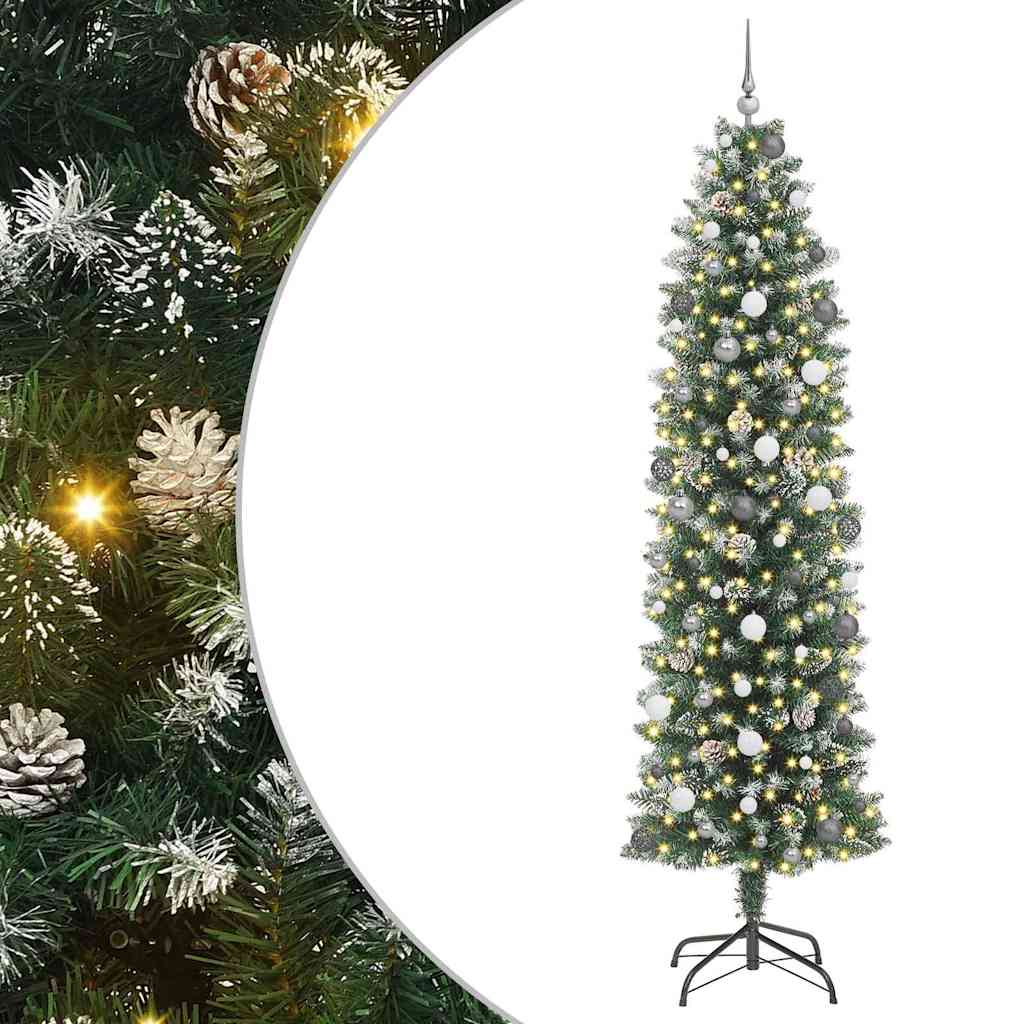Konstgjort Smalt Julträd med 300 LED-lampor Grön och Vit 180 Cm