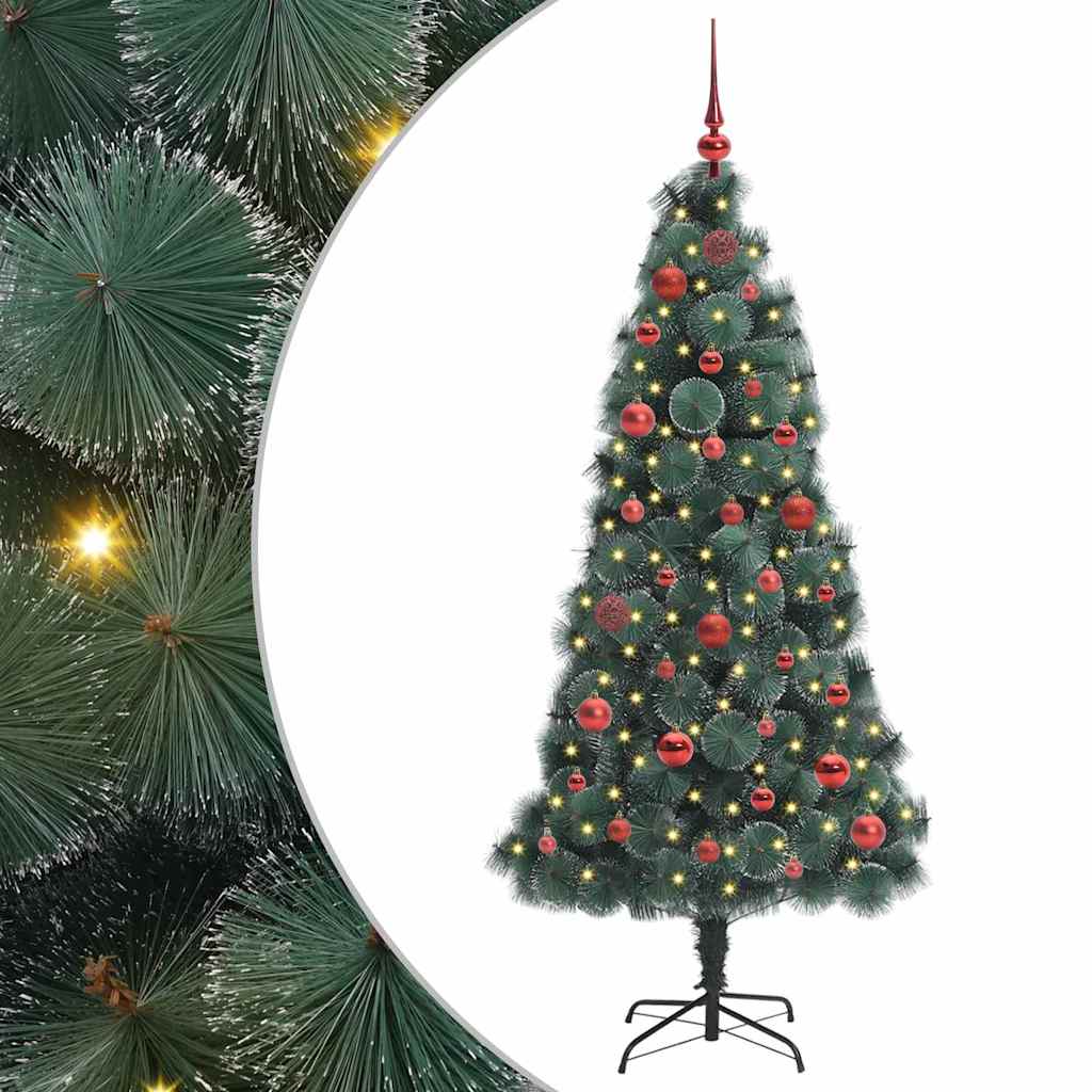 Konstgjord Förbelyst Julgran med Bollsats Grön 150 Cm