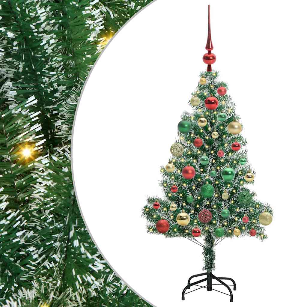 Konstgjord Julgran Snöflockad med LED Ljus Grön och Vit 120 Cm