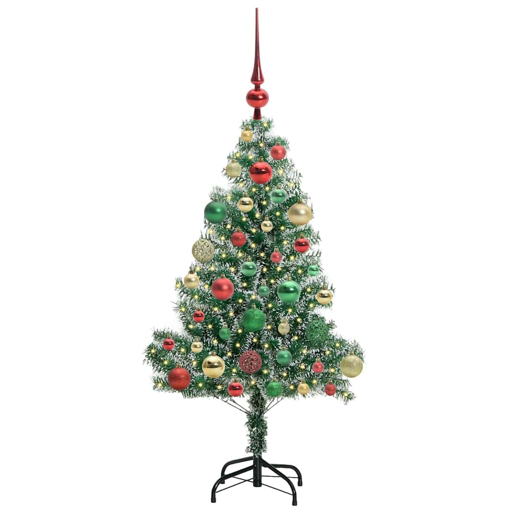 Konstgjord Julgran Snöflockad med LED Ljus Grön och Vit 120 Cm
