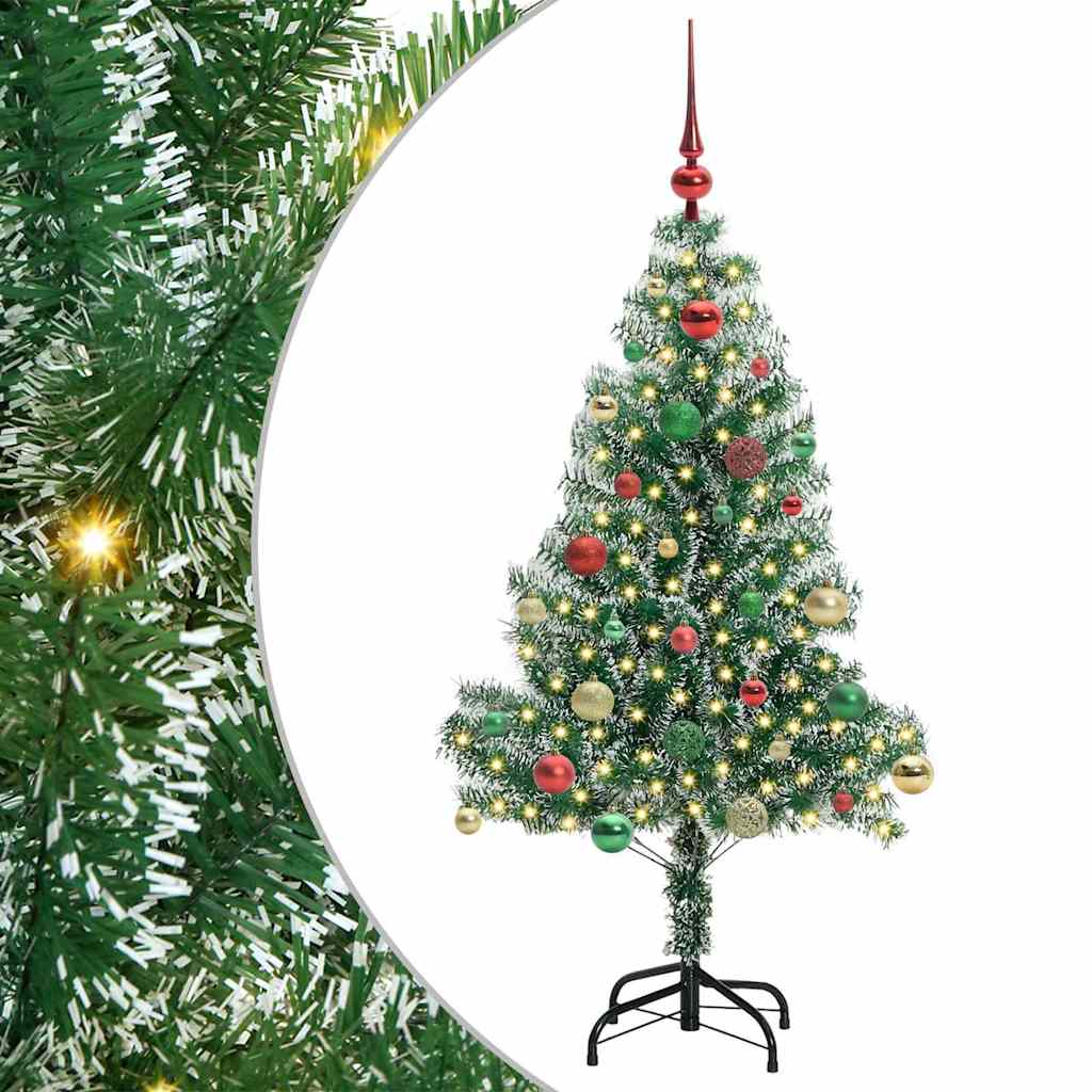 Konstgjord Julgran Snöflockad med LED Ljus Grön och Vit 150 Cm