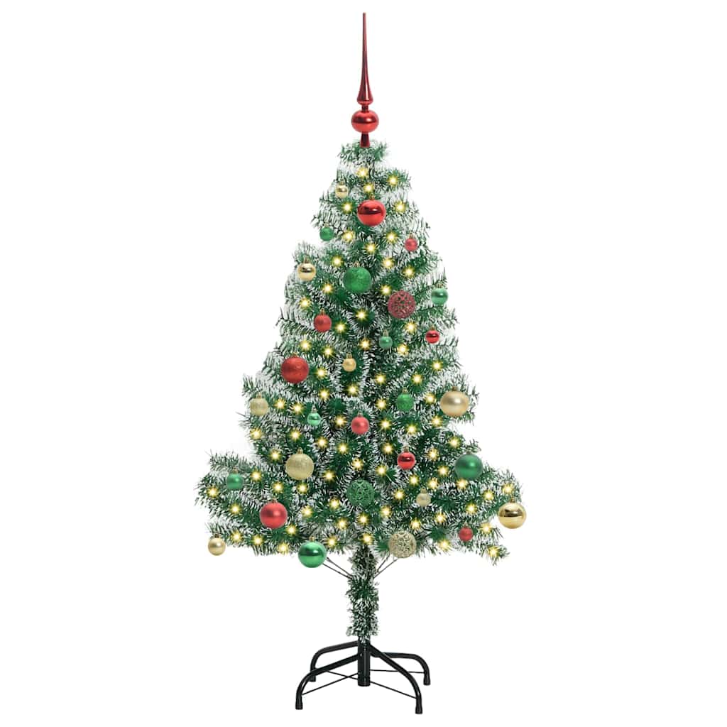 Konstgjord Julgran Snöflockad med LED Ljus Grön och Vit 150 Cm