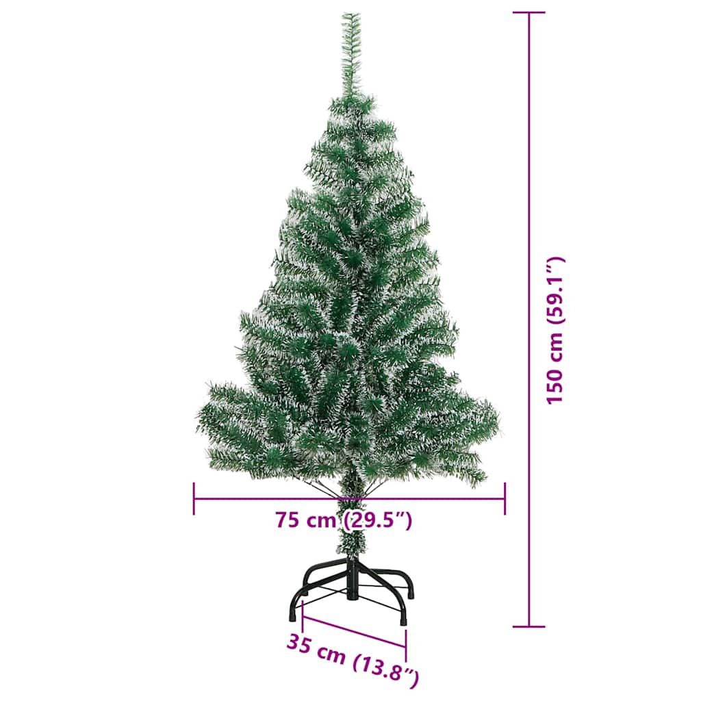 Konstgjord Julgran Snöflockad med LED Ljus Grön och Vit 150 Cm