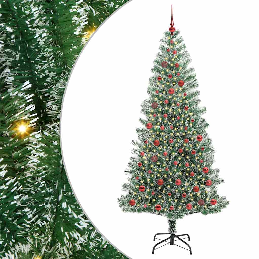 Konstgjord Julgran Snöflockad med LED Ljus Grön och Vit 210 Cm