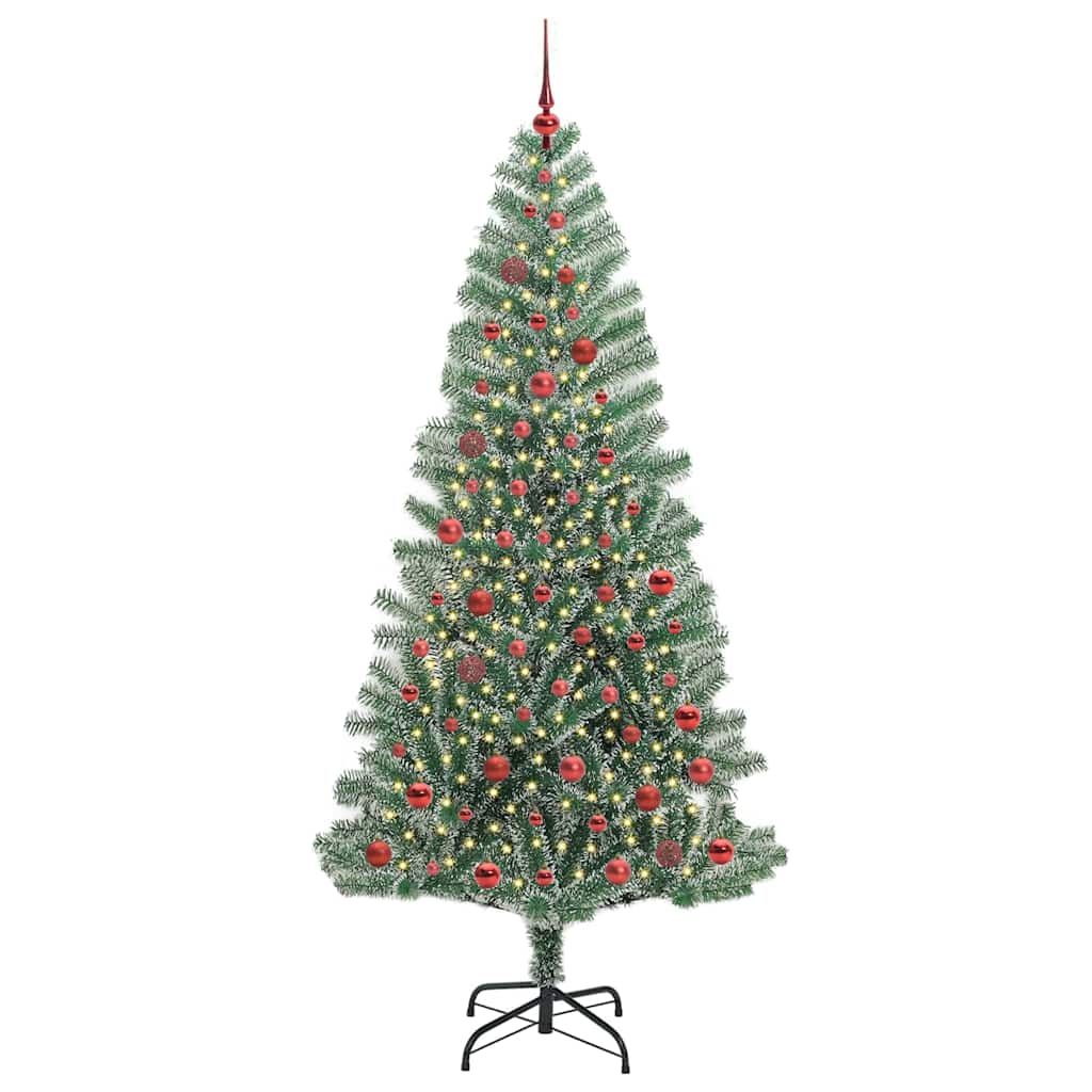 Konstgjord Julgran Snöflockad med LED Ljus Grön och Vit 210 Cm
