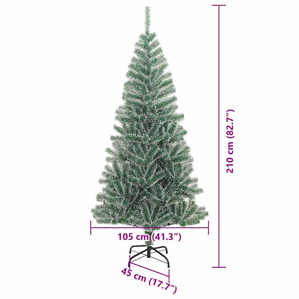 Konstgjord Julgran Snöflockad med LED Ljus Grön och Vit 210 Cm