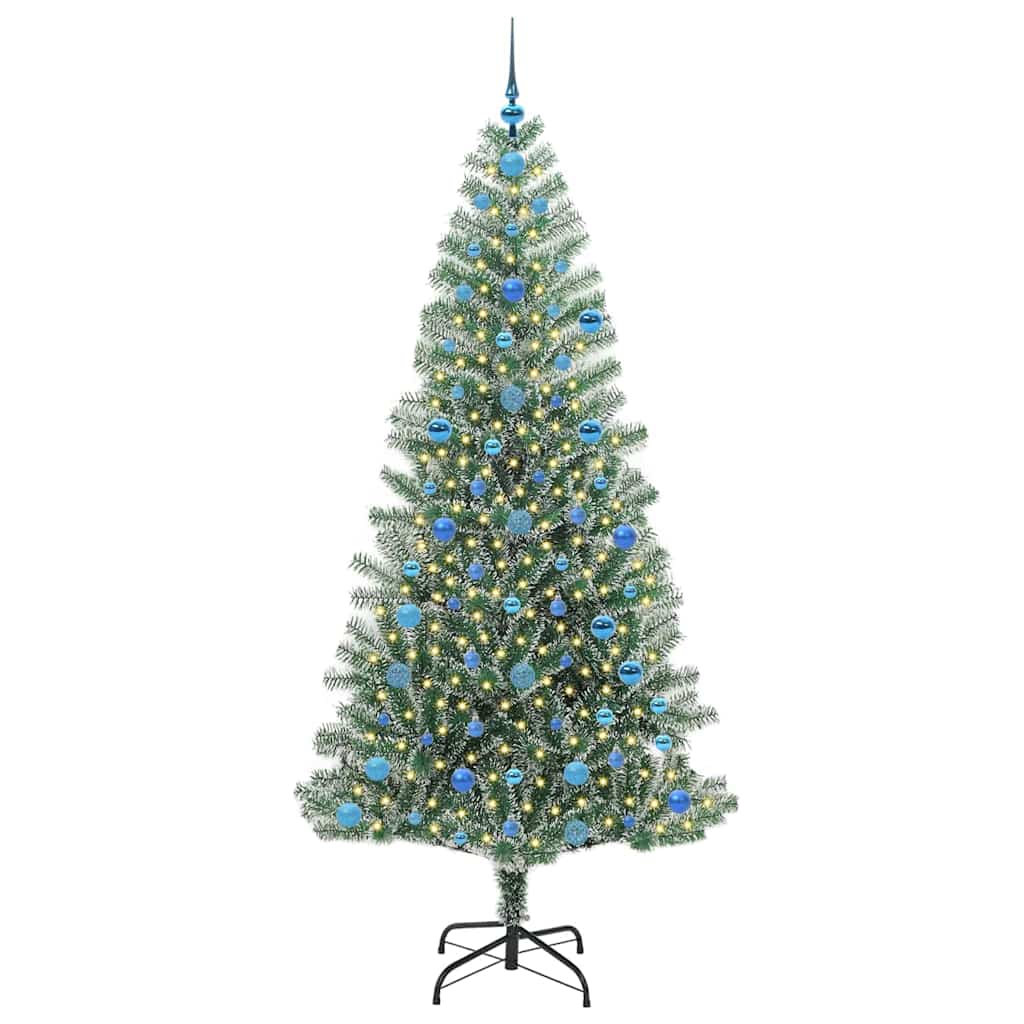 Konstgjord Julgran Snöflockad med LED Ljus Grön och Vit 210 Cm