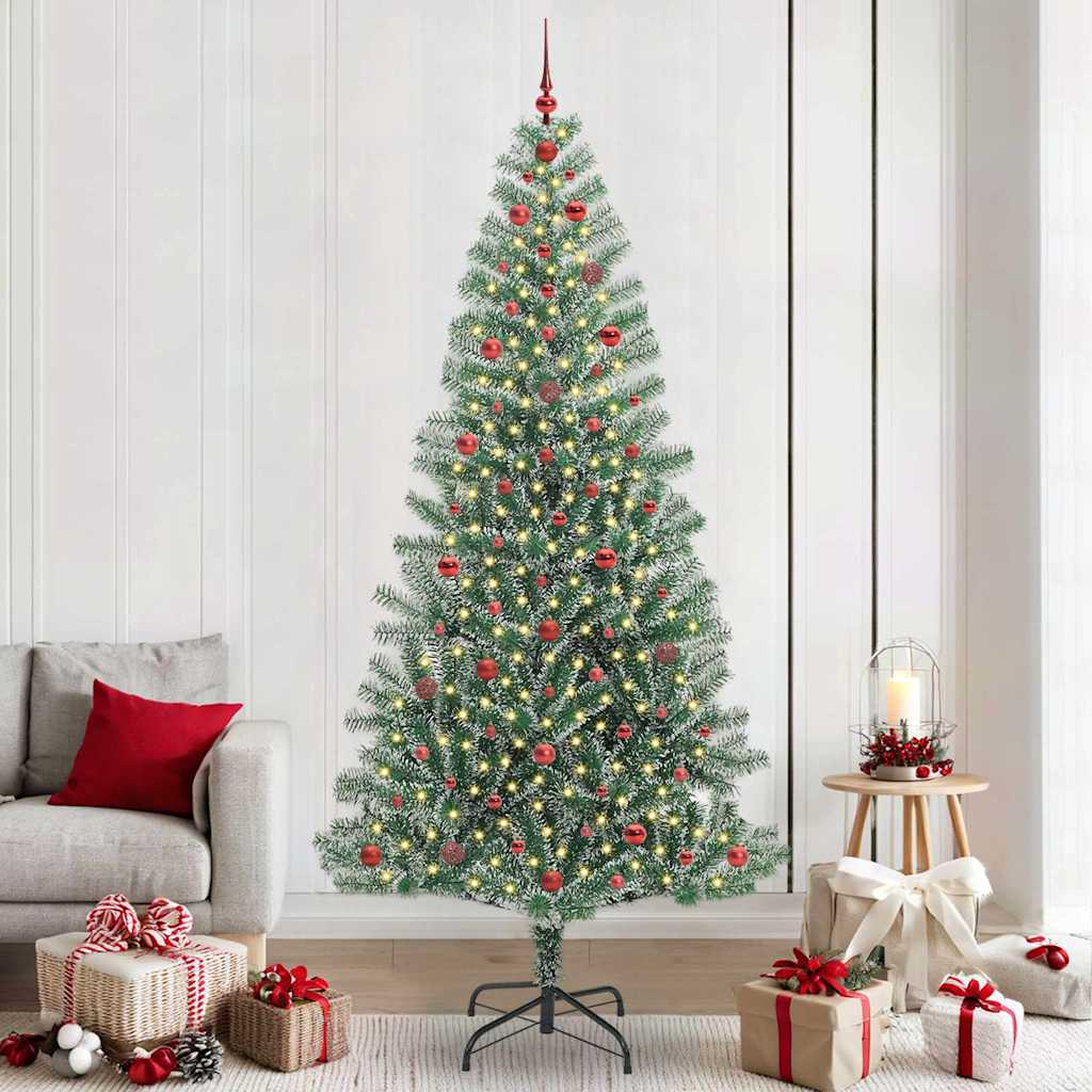 Konstgjord Julgran Snöflockad med LED Ljus Grön och Vit 240 Cm