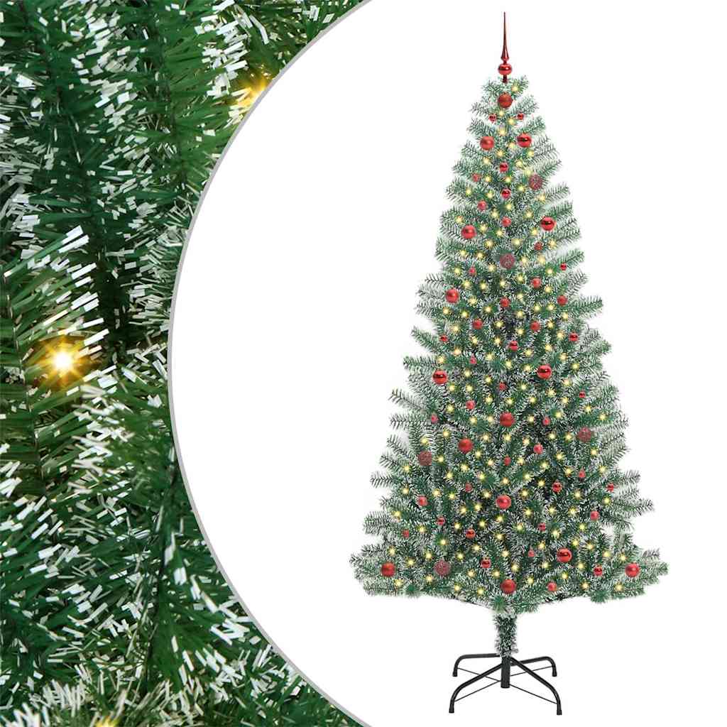 Konstgjord Julgran Snöflockad med LED Ljus Grön och Vit 240 Cm