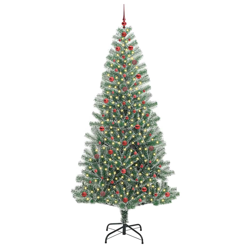 Konstgjord Julgran Snöflockad med LED Ljus Grön och Vit 240 Cm
