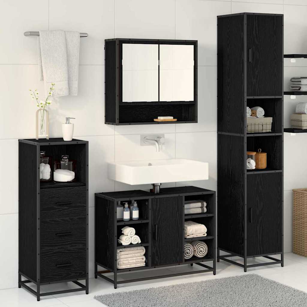 Badrumsmöbelset med Hylla 3 Pcs Ek Konstruerat Trä