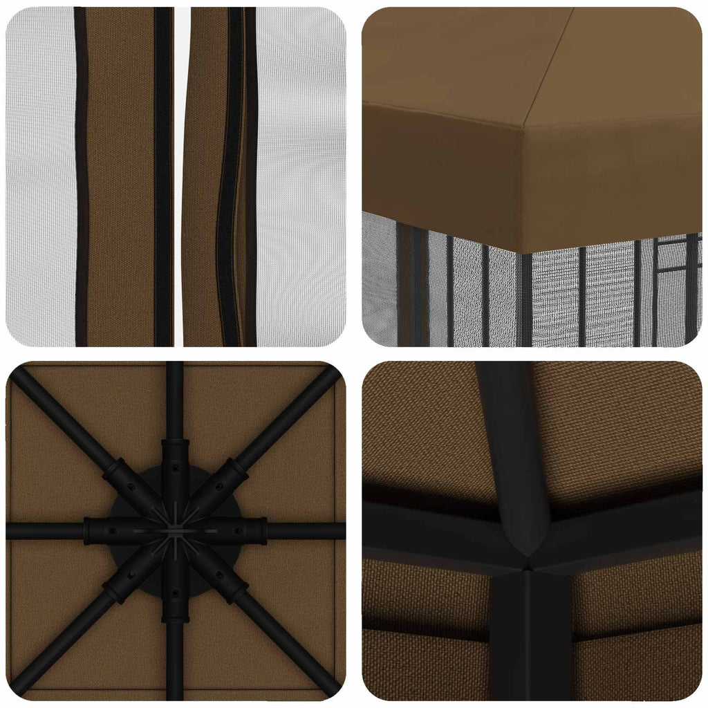 Trädgårdsgazebo med sidoväggar Taupe