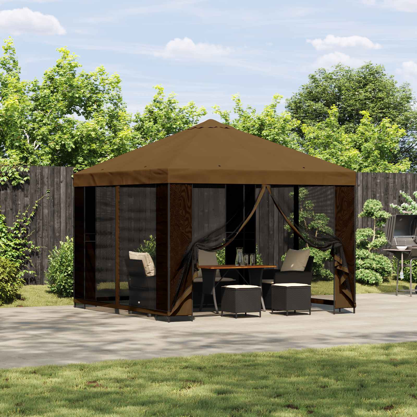 Trädgårdsgazebo med sidoväggar Taupe
