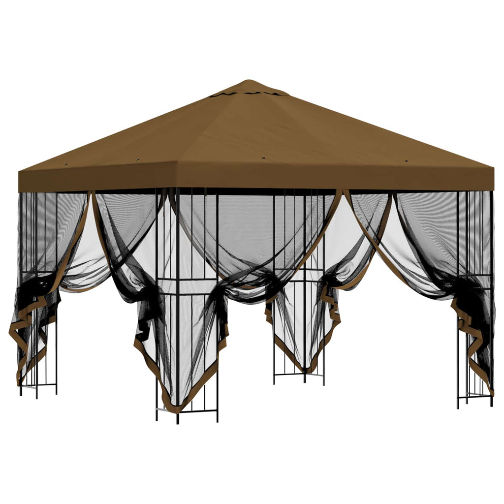 Trädgårdsgazebo med sidoväggar Taupe