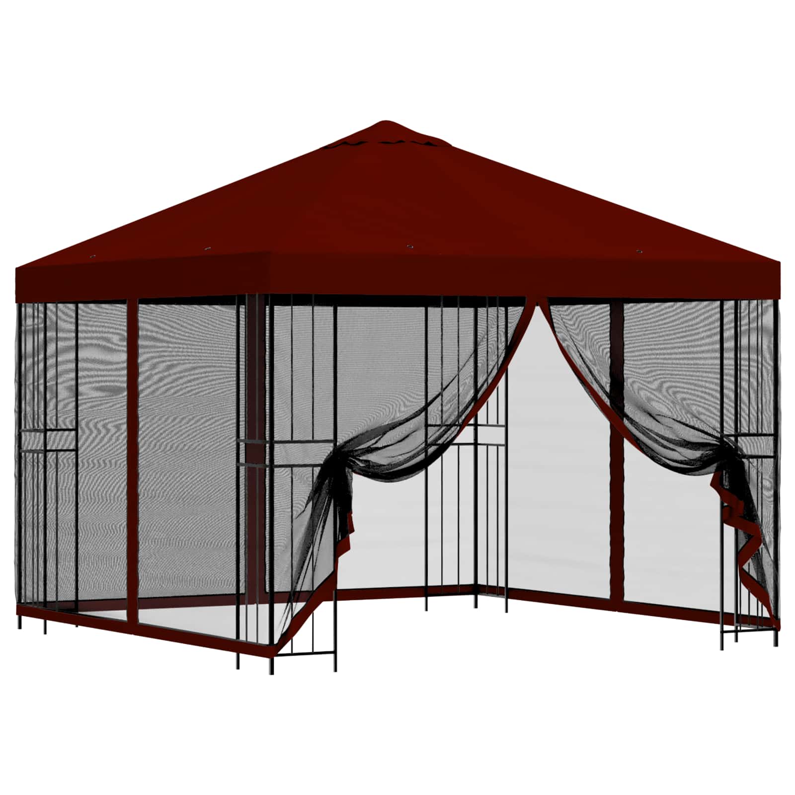 Trädgårdsgazebo med sidoväggar Vinröd