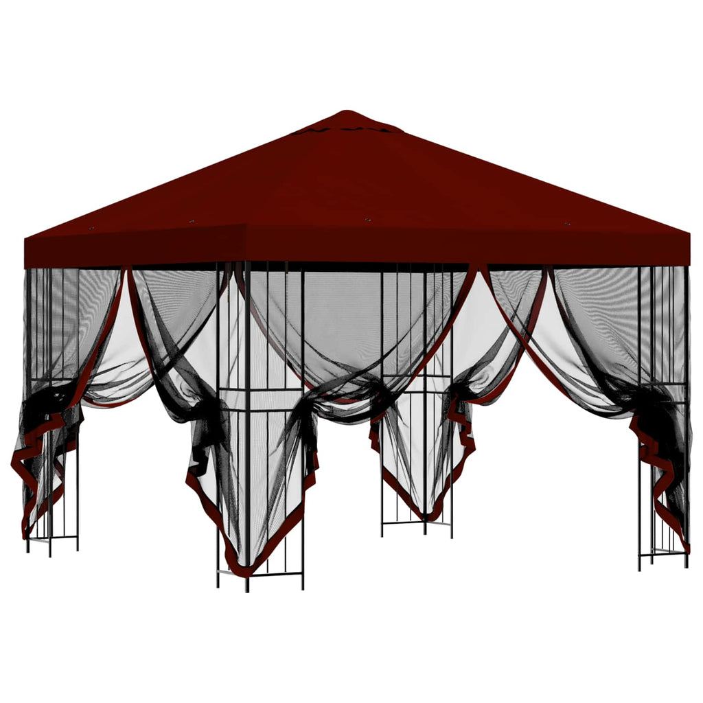Trädgårdsgazebo med sidoväggar Vinröd