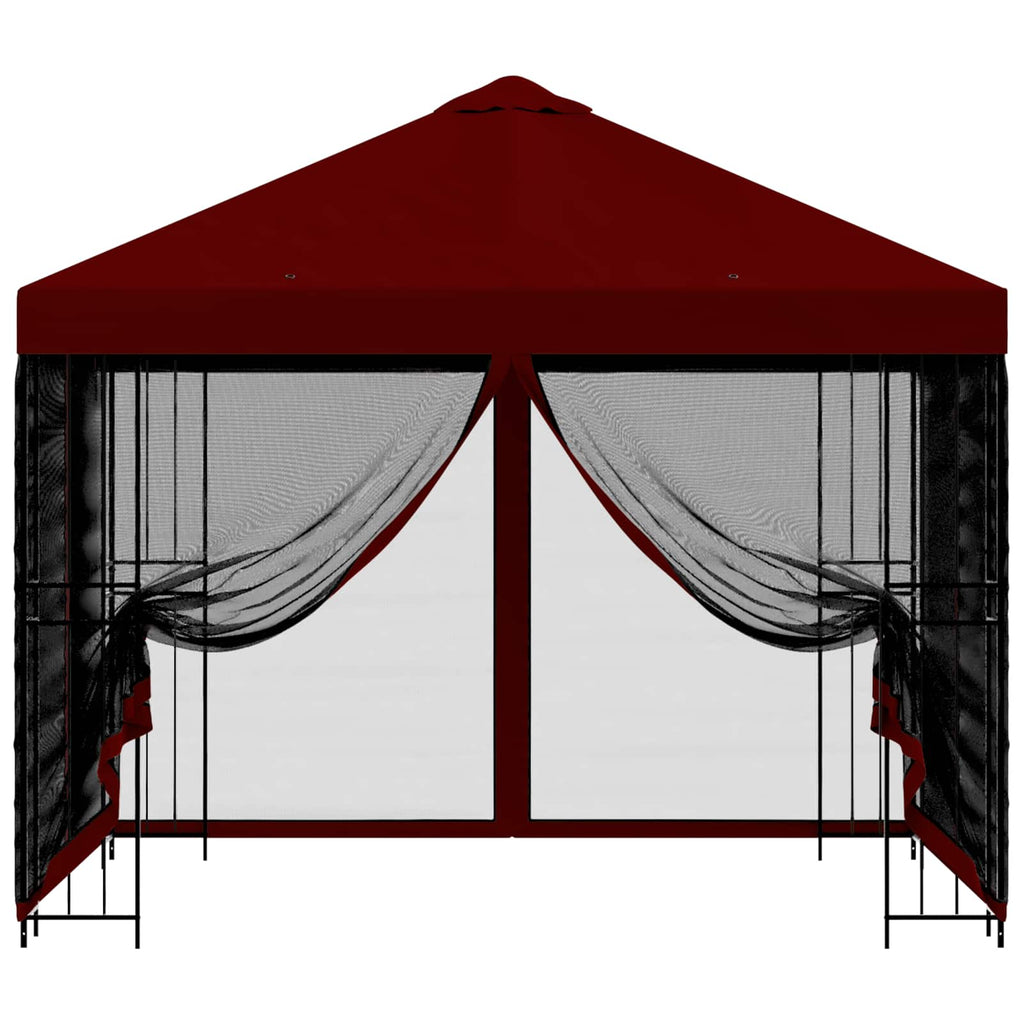 Trädgårdsgazebo med sidoväggar Vinröd