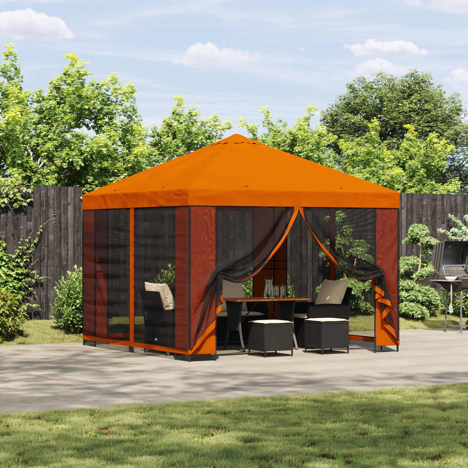 Trädgårdsgazebo med sidoväggar Orange