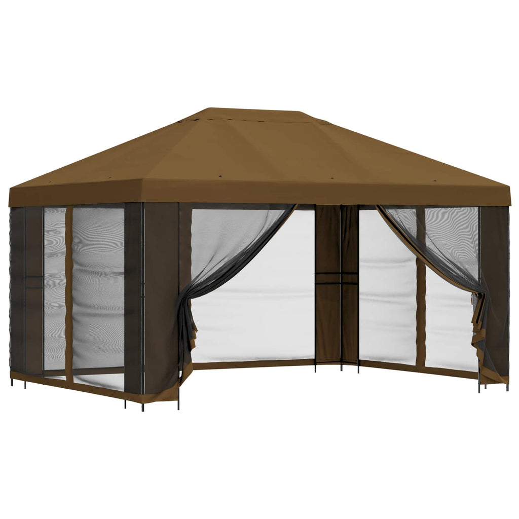 Trädgårdsgazebo med sidoväggar Taupe