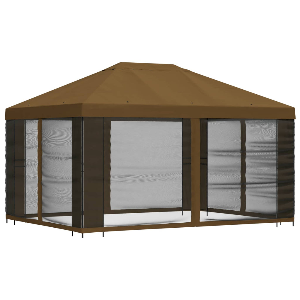 Trädgårdsgazebo med sidoväggar Taupe