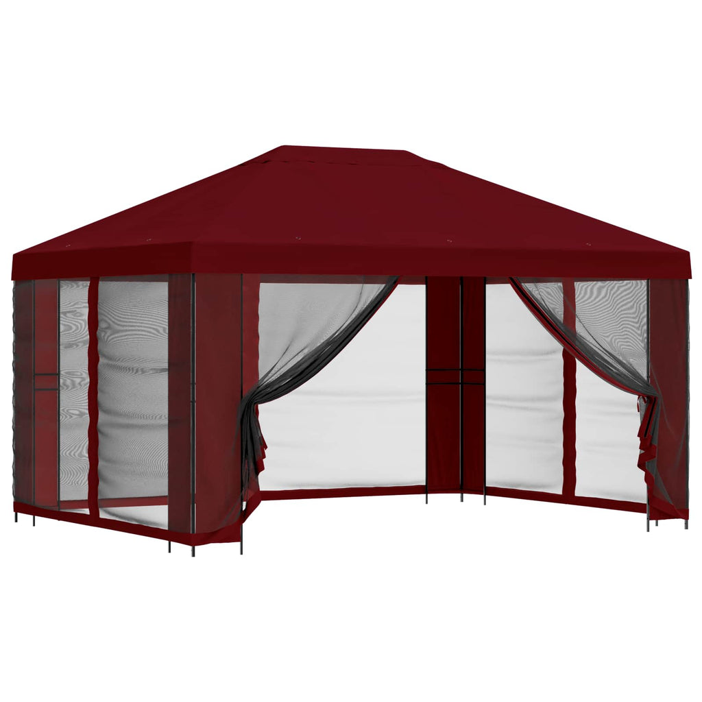 Trädgårdsgazebo med sidoväggar Vinröd
