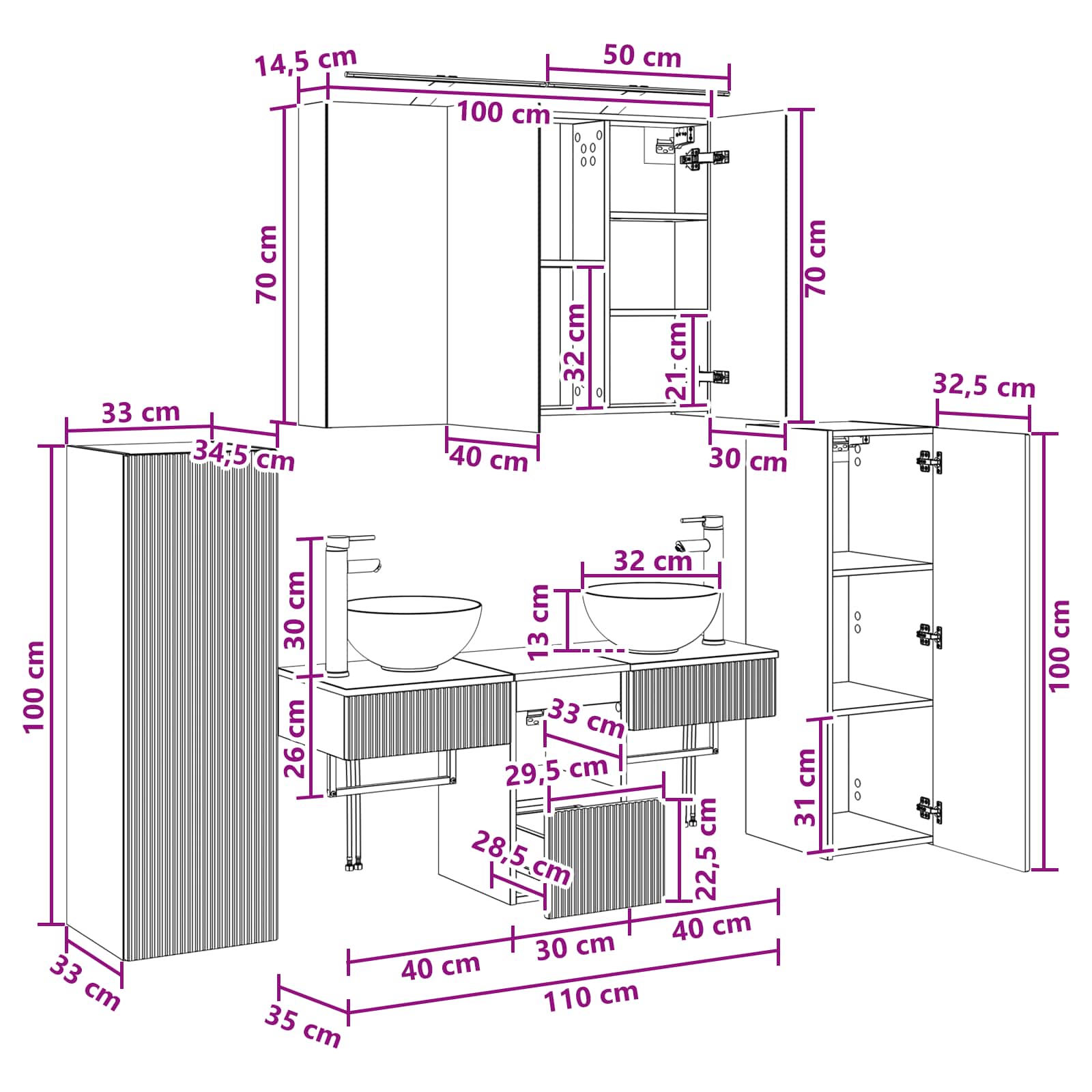 Badrumsmöbelset 2 Pcs Betonggrå Konstruerat Trä & Metall