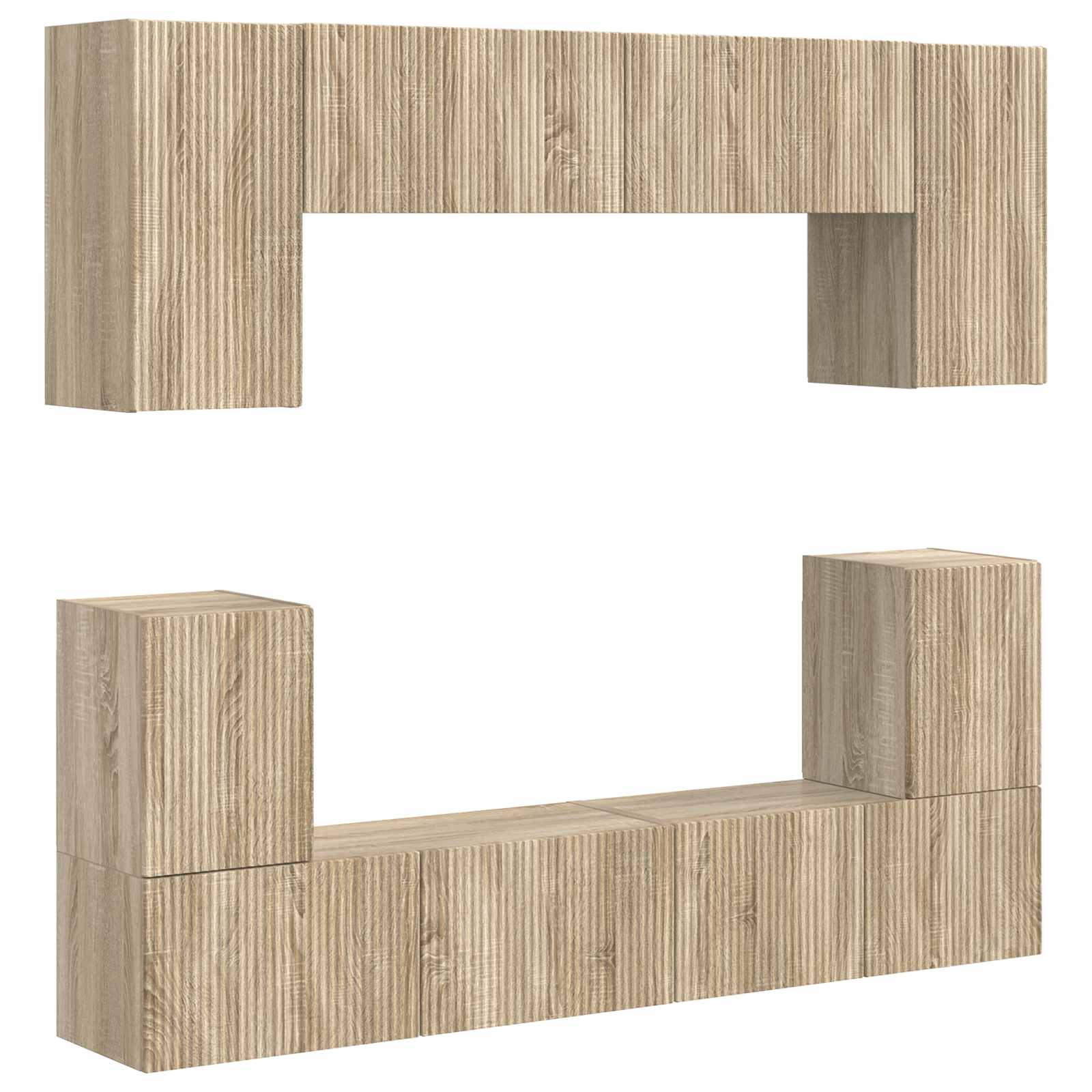 TV-bänkset Väggmonterad 8 Pcs Ek Konstruerat Trä