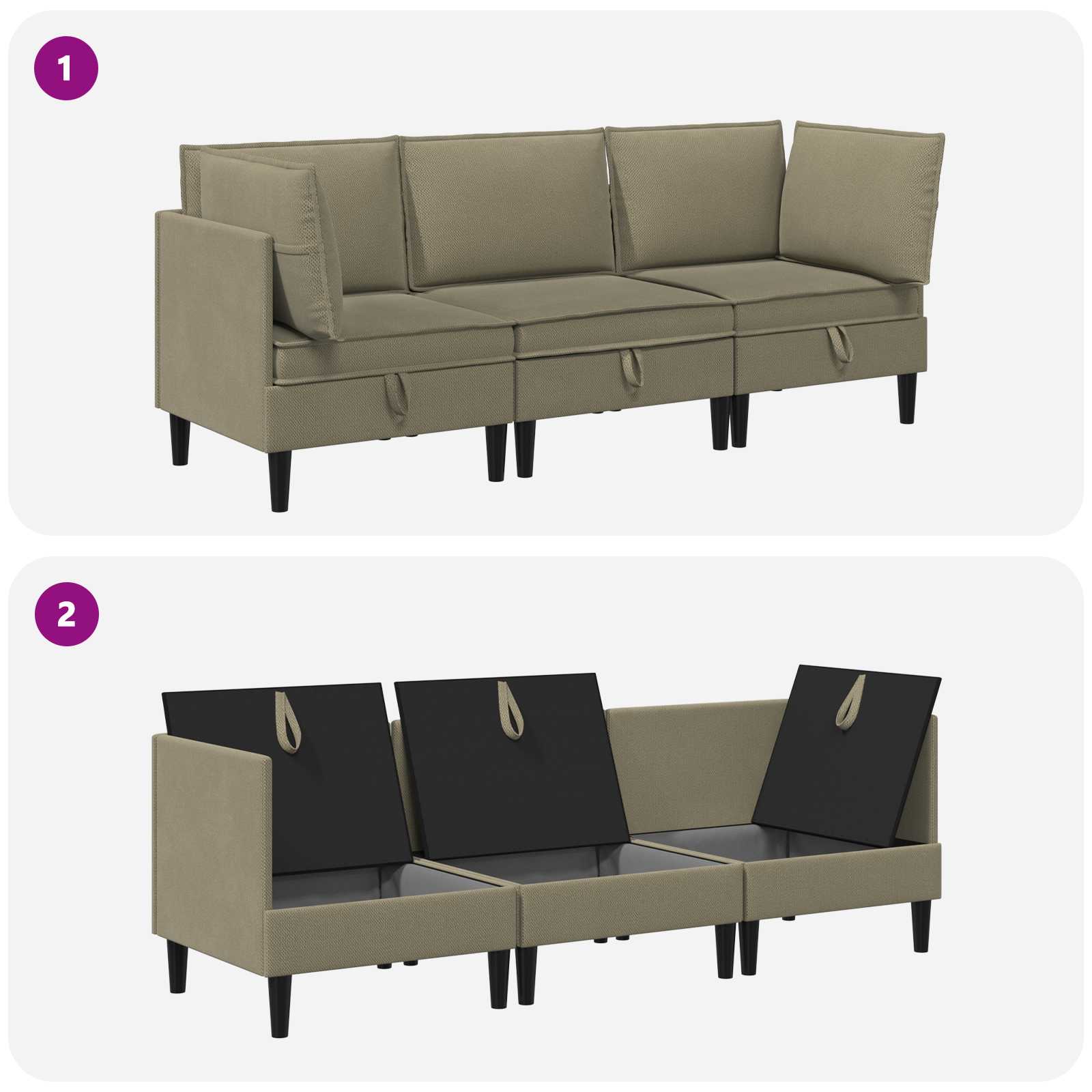 Möbelset för Vardagsrummet 3 Pcs Kaki Tyg