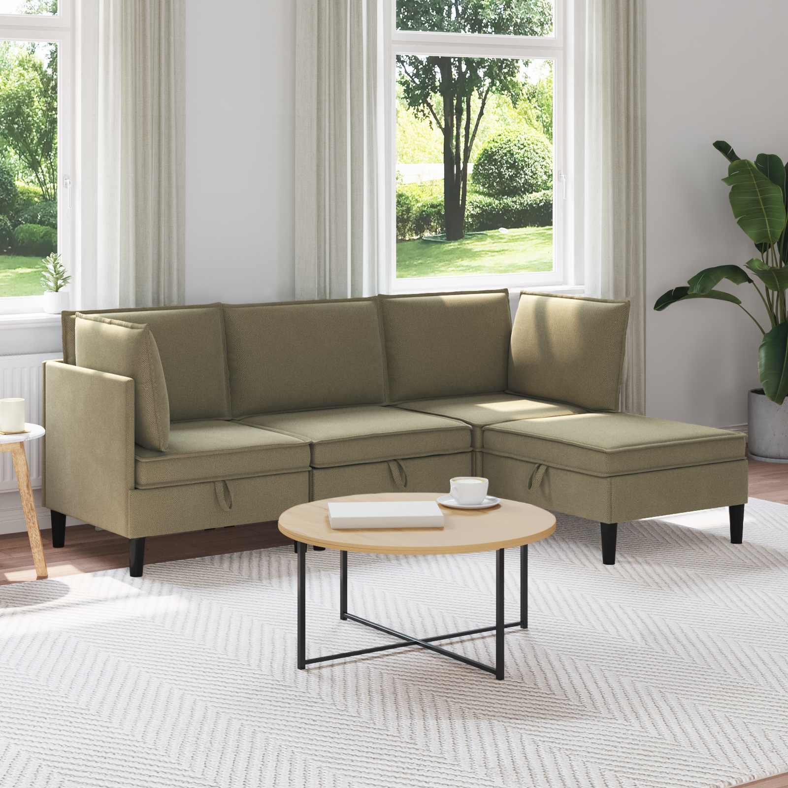 Möbelset för Vardagsrummet 3 Pcs Kaki Tyg