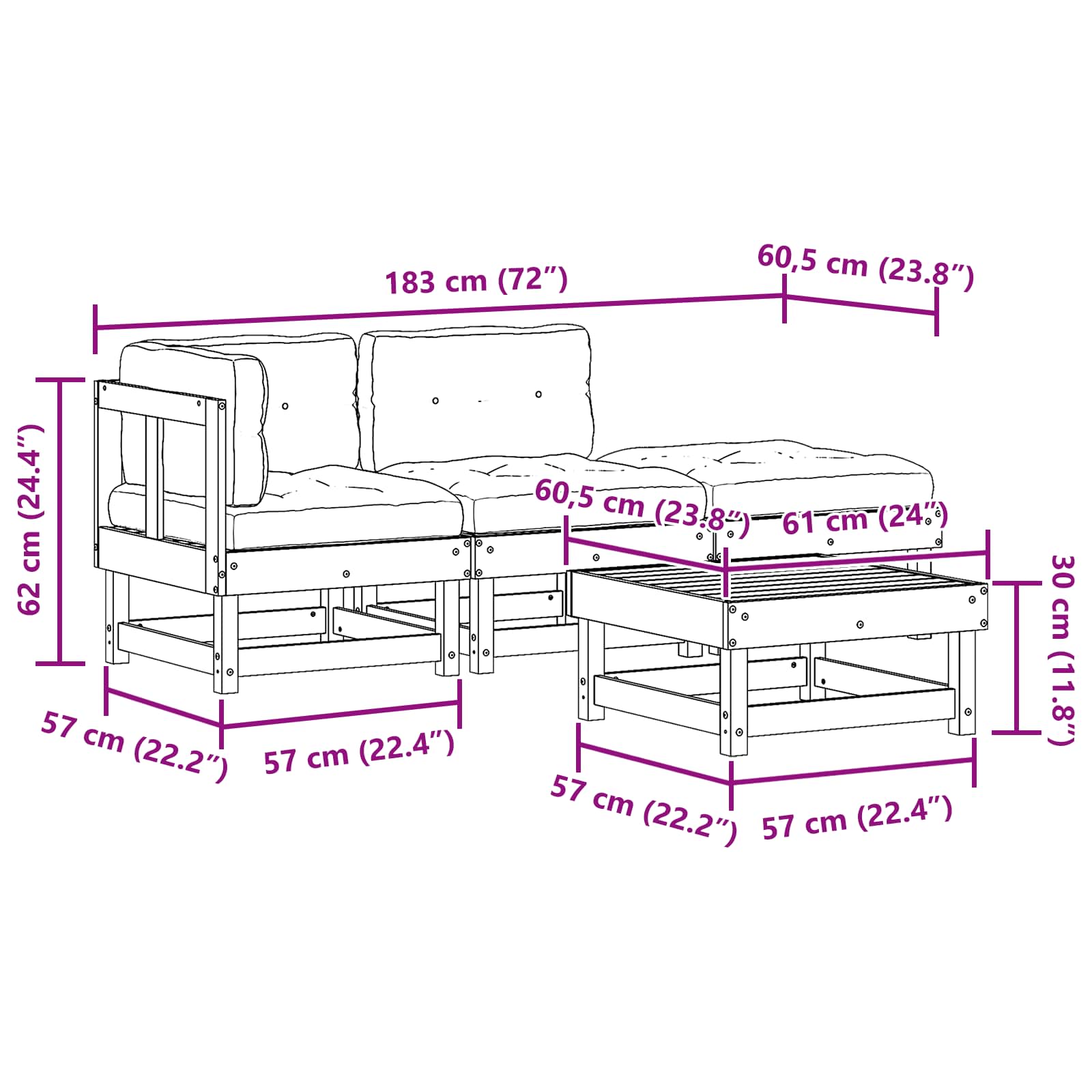 Trädgård Loungemöbler 4 Pcs Vaxad Brun Massiv Furu