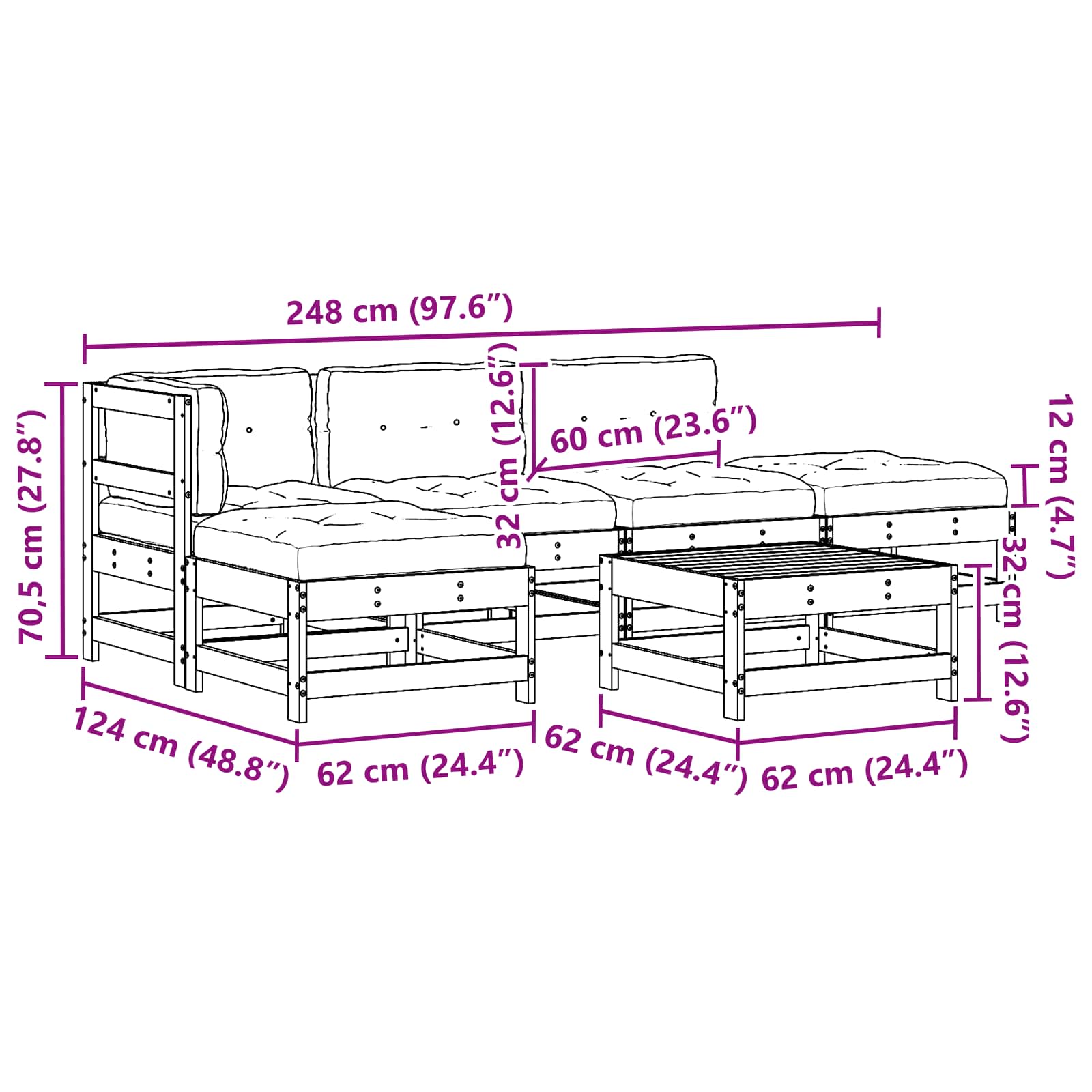 Trädgård Loungemöbler 8 Pcs VaxBrun Massiv Furu
