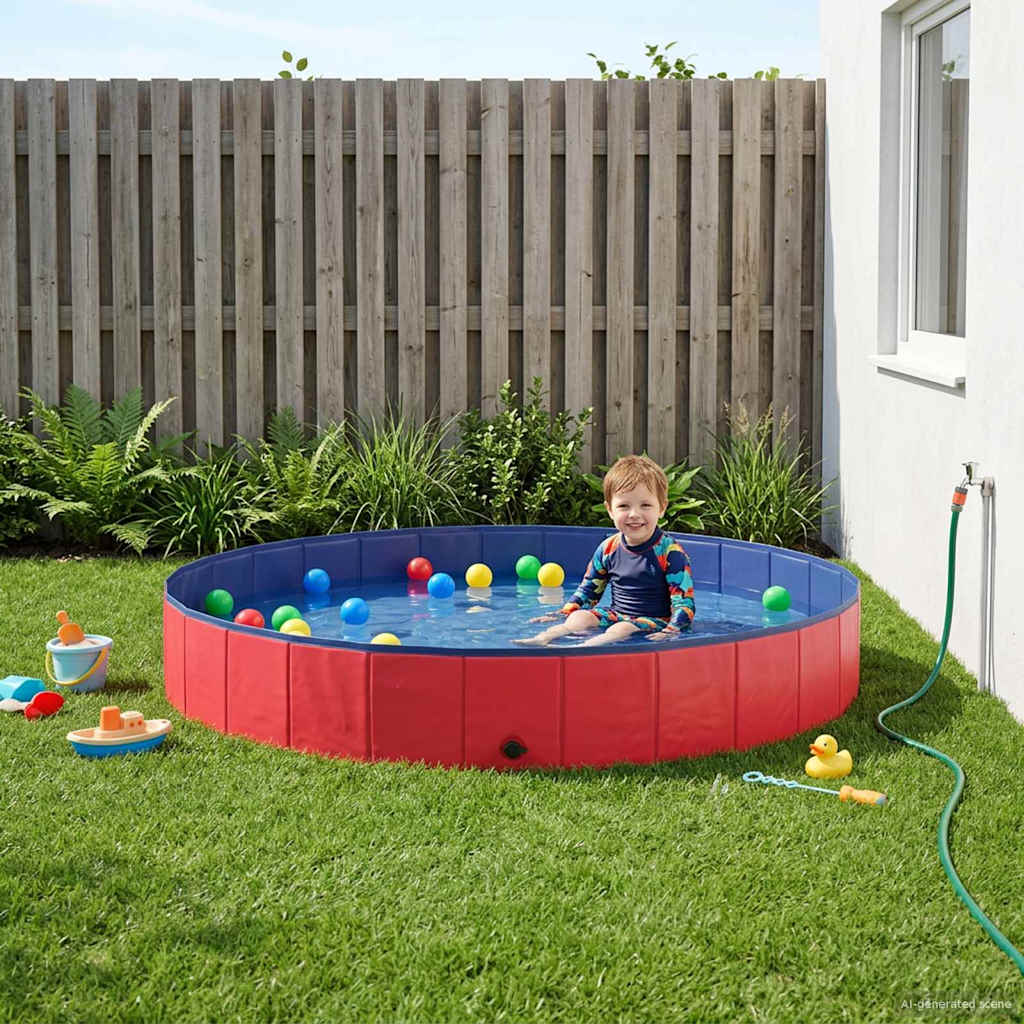 Barn Sim Pool Ø200 X 30 Cm Tjock PVC och Konstruerat Trä