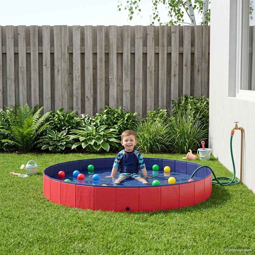 Barn Sim Pool Ø300 X 38 Cm Tjock PVC och Konstruerat Trä