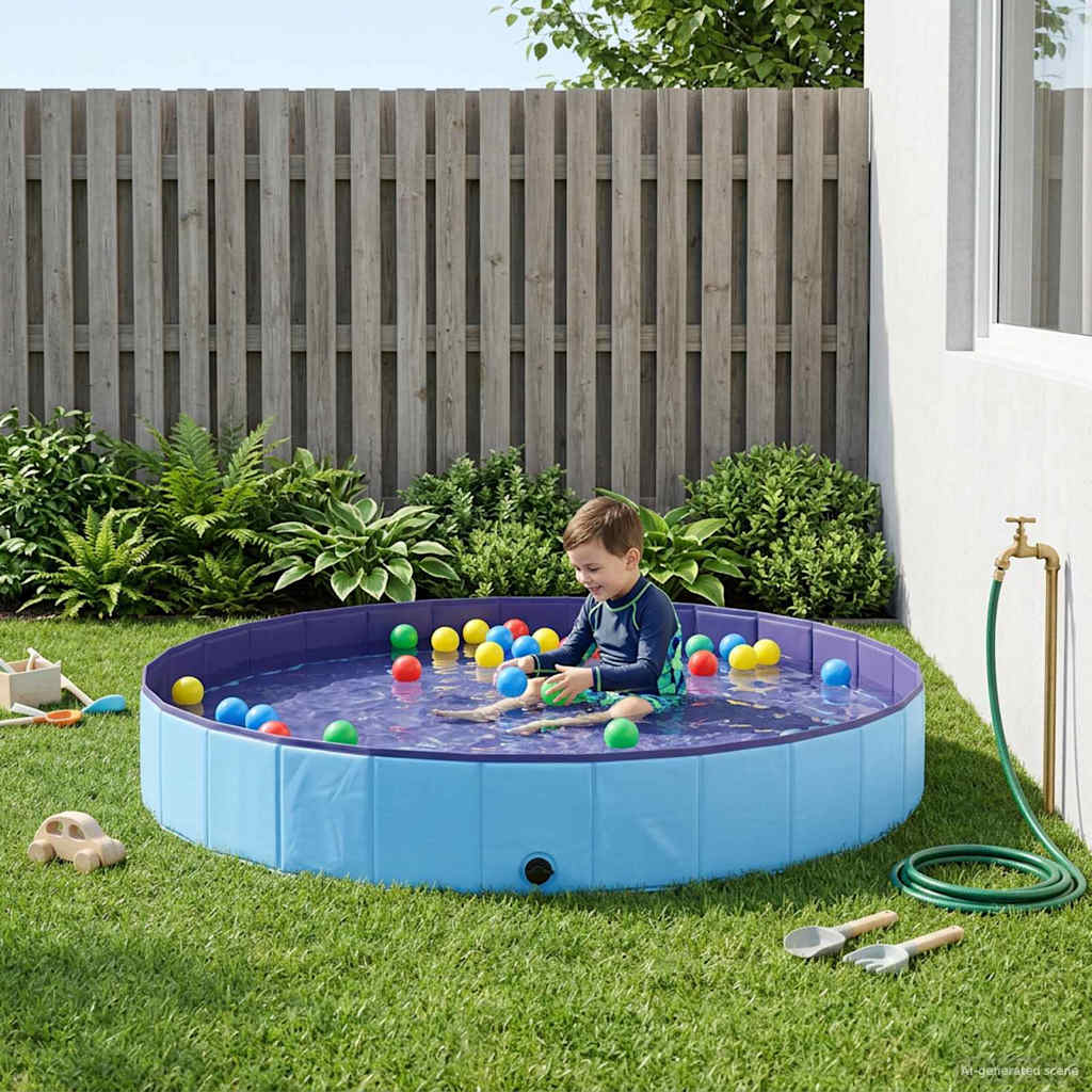 Barn Sim Pool Ø300 X 38 Cm Tjock PVC och Konstruerat Trä