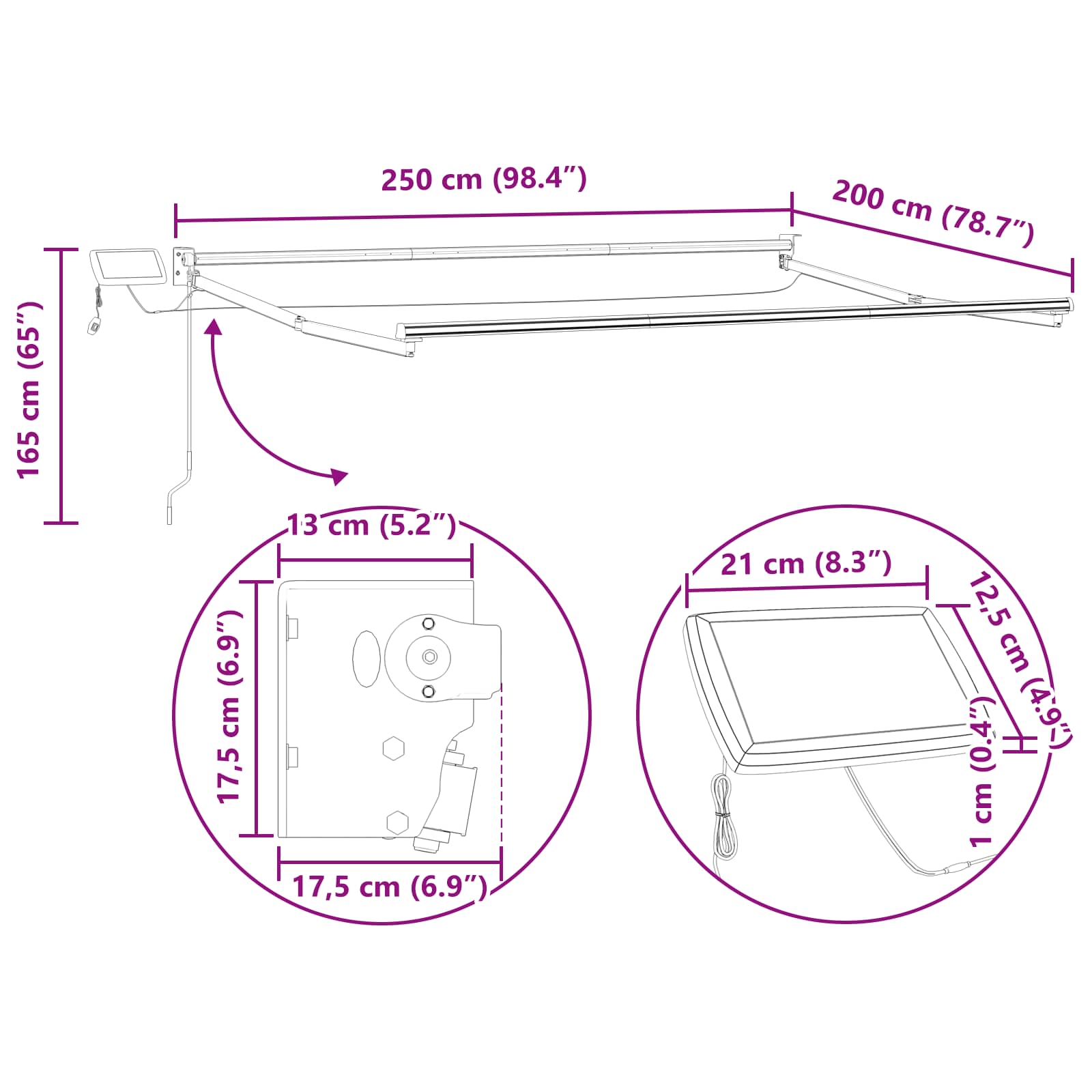 Manuell Utdragbar Markis med LED-lampor 2,5 X 2 M