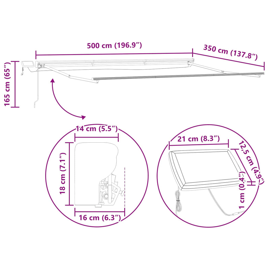 Manuell Markisram med LED-lampor och 5 × 3,5 M