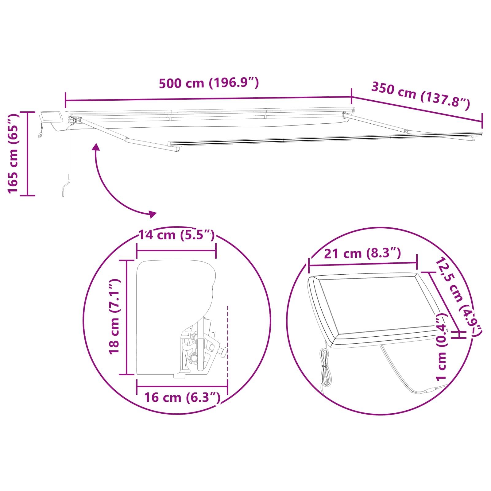 Manuell Markisram med LED-lampor och 5 × 3,5 M
