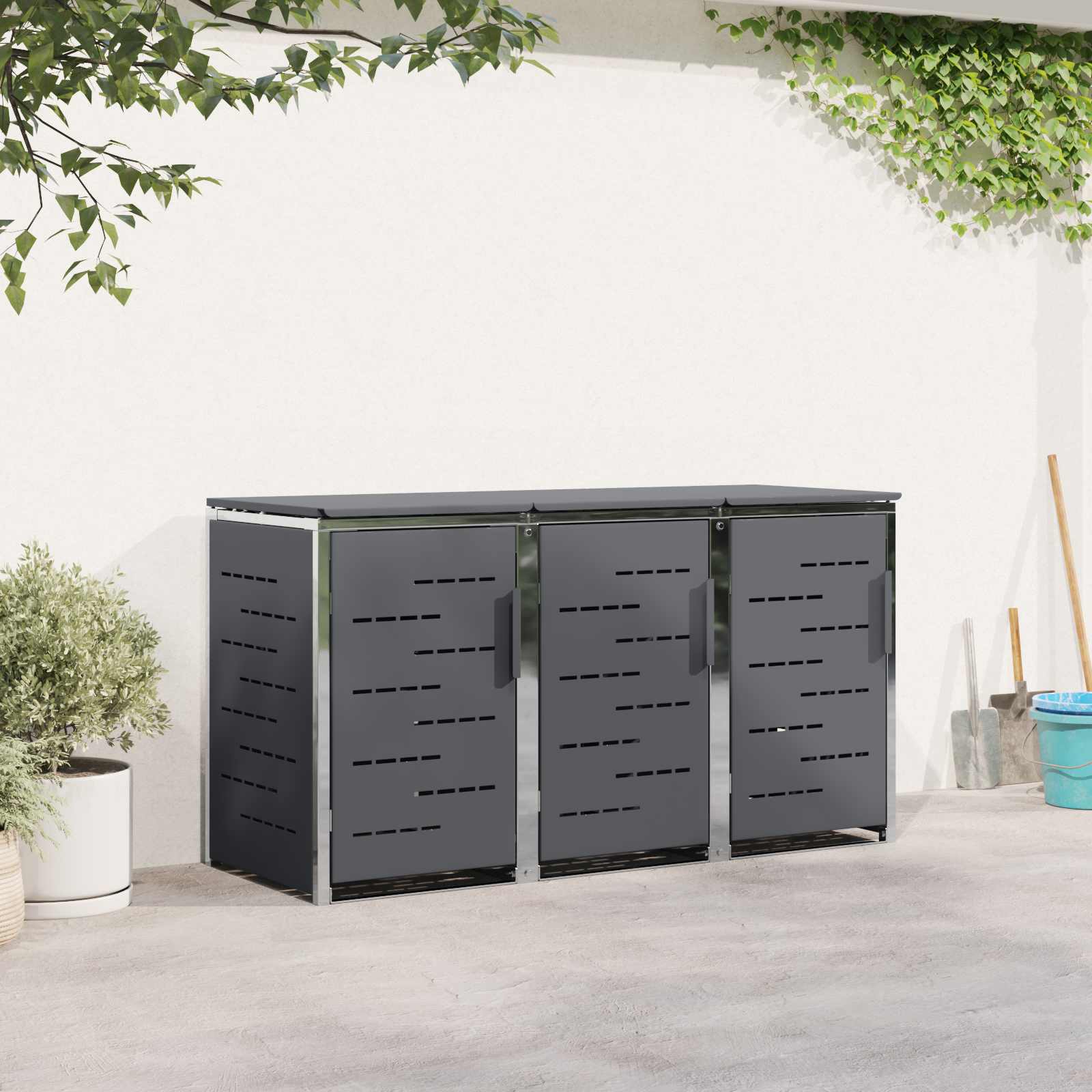 Sopcontainerförvar For 3 Bins 240L Rostfritt Stål