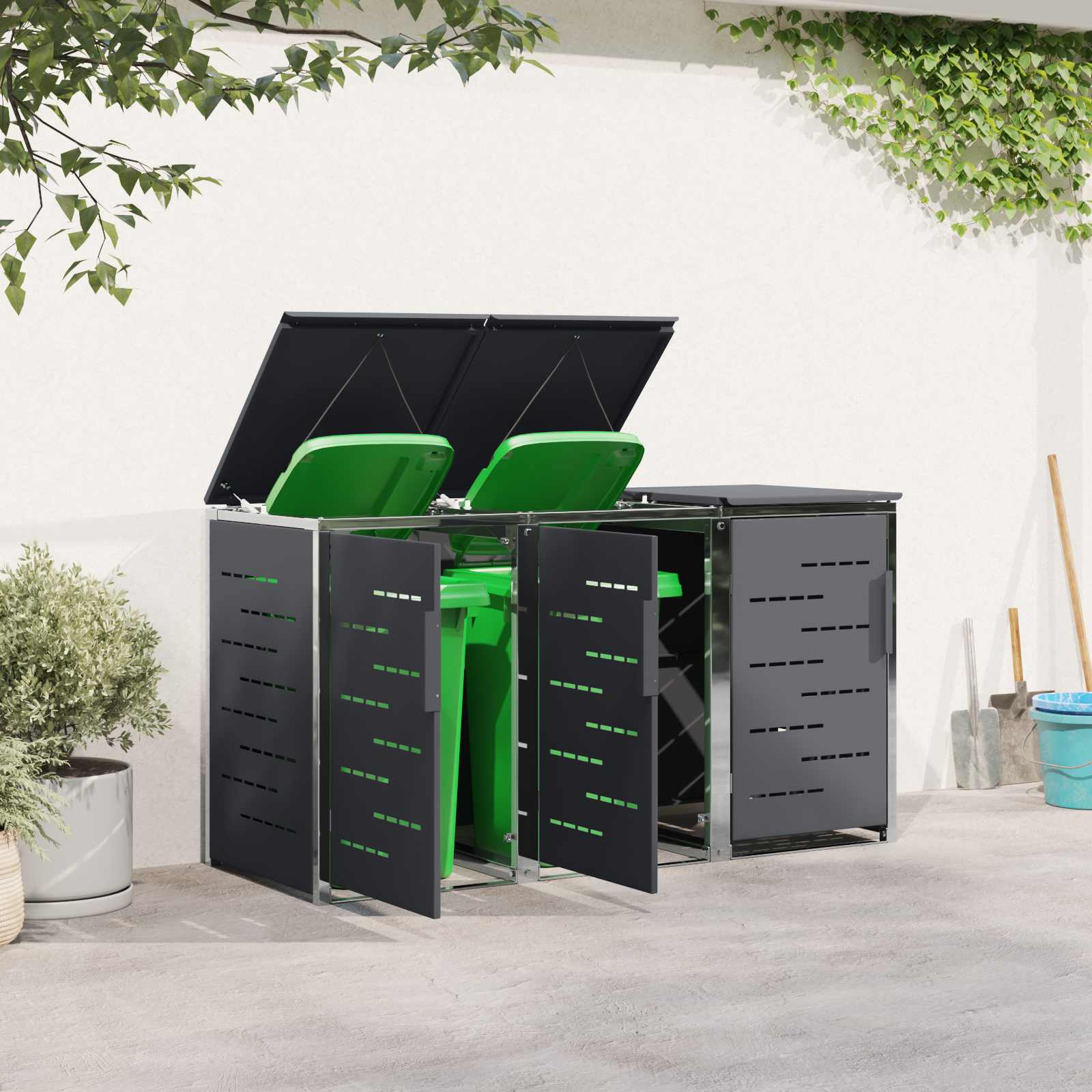 Sopcontainerförvar For 3 Bins 240L Rostfritt Stål