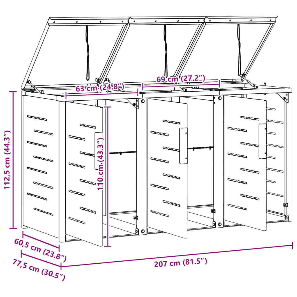 Sopcontainerförvar For 3 Bins 240L Rostfritt Stål