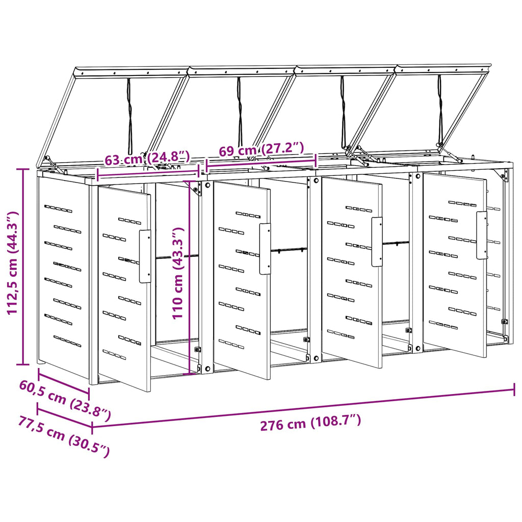Sopcontainerförvar For 4 Bins 240L Rostfritt Stål