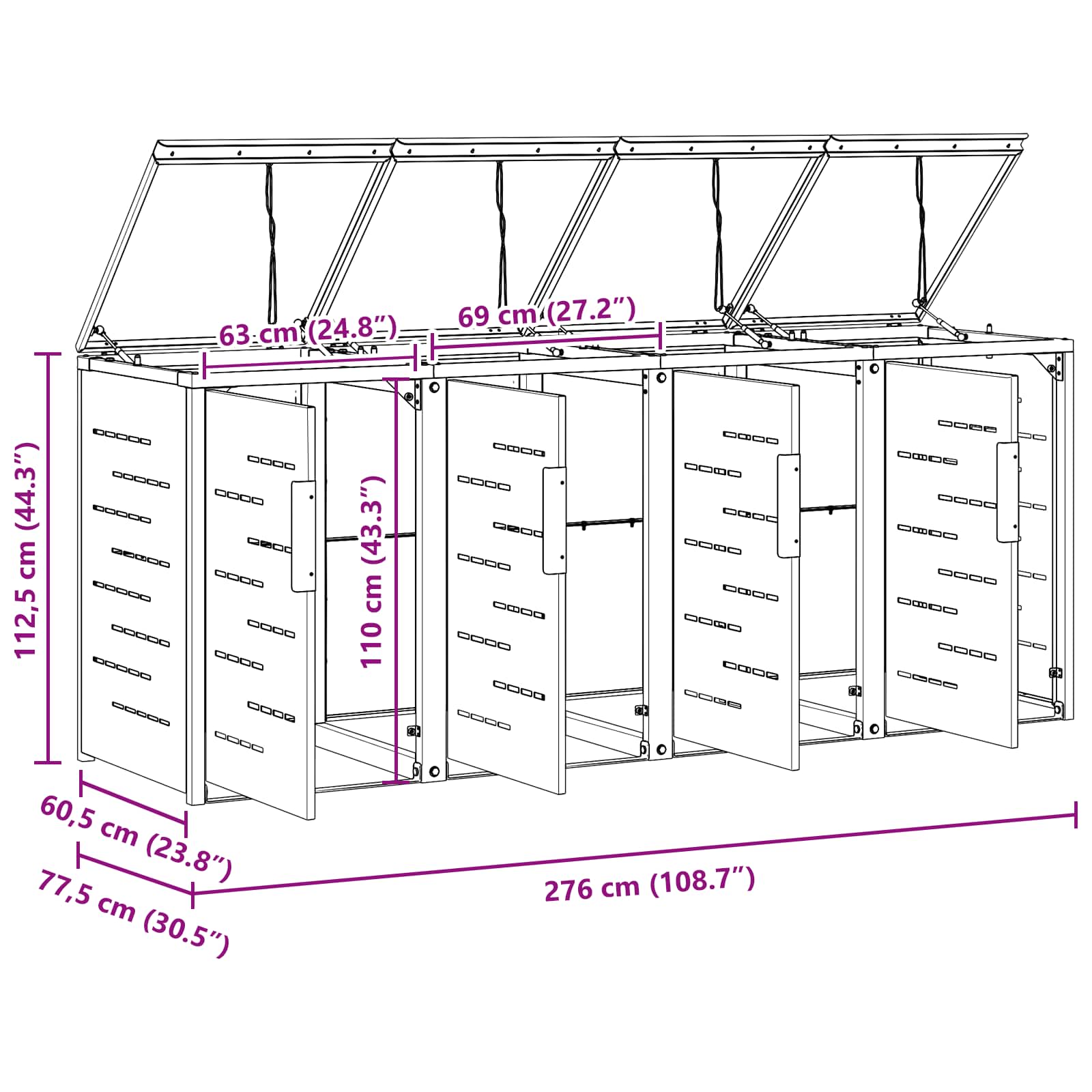 Sopcontainerförvar For 4 Bins 240L Rostfritt Stål