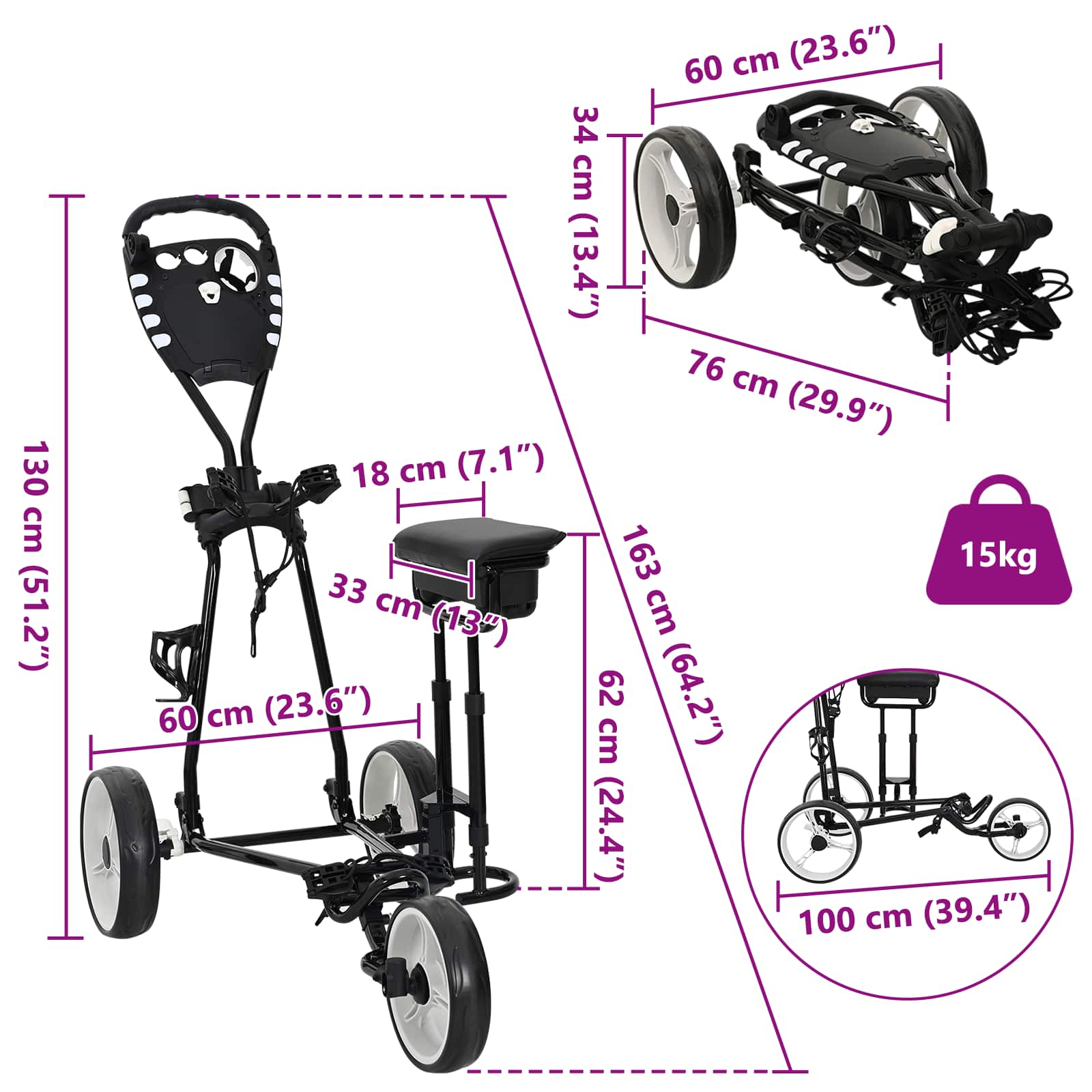 Golfvagn med sits och Vitt