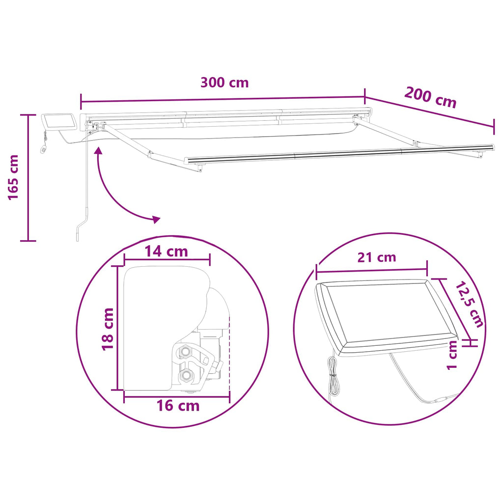 Manuell Markisram med LED-lampor Taupe